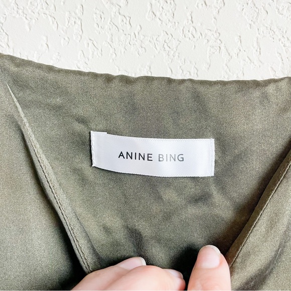 Anine Bing Gemma Slip Silk Dress Olive Green Size Large - Picture 7 of 10